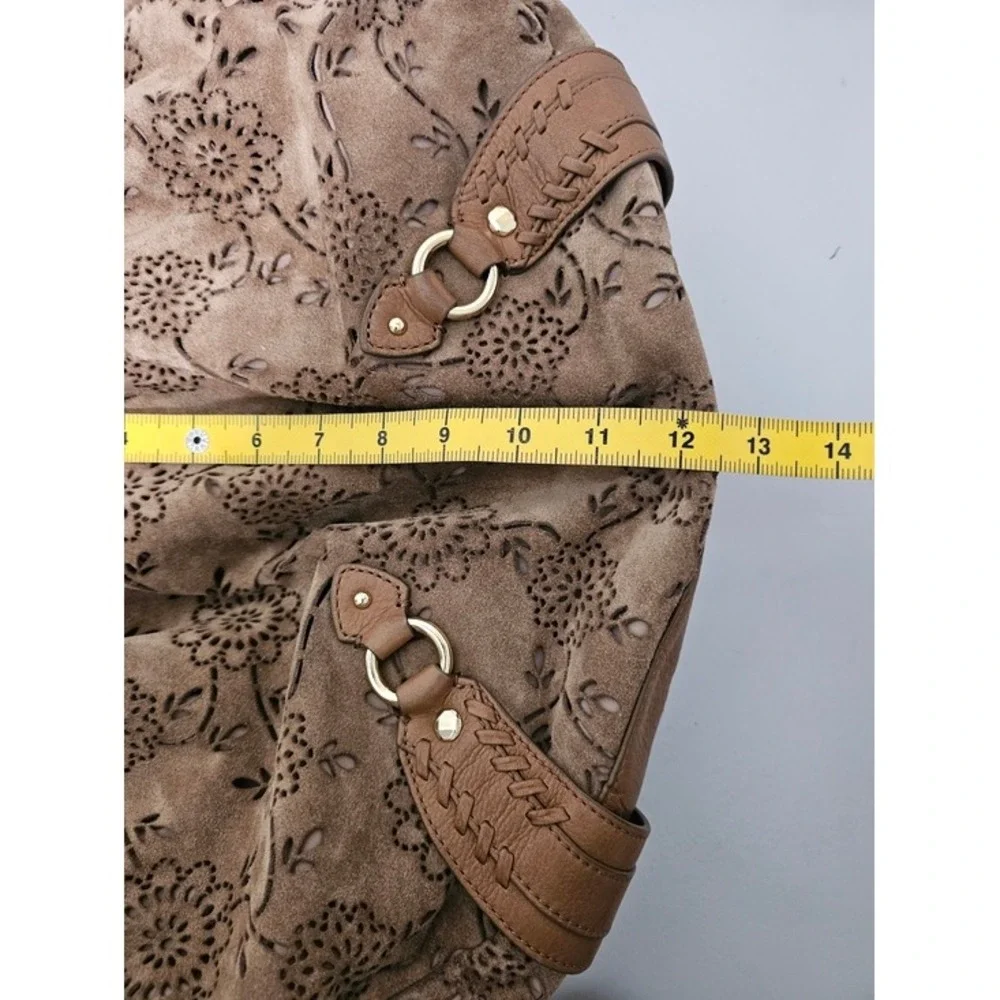 Cole Haan Brown Floral Embossed Suede Hobo Bag